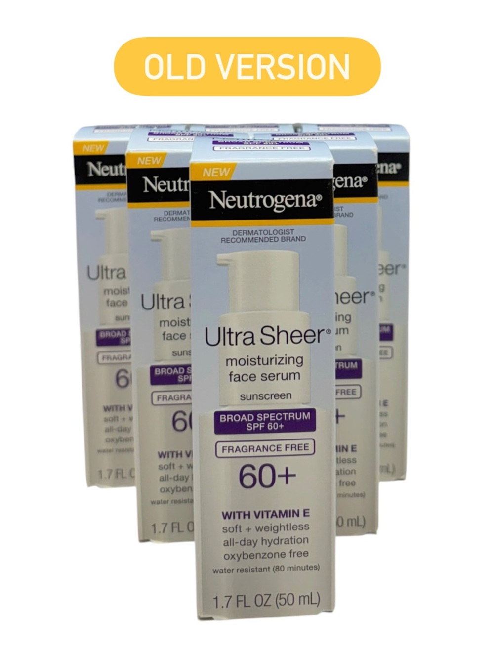 (6) Neutrogena Ultra Sheer SPF 60+ FRAGRANCE FREE Face Serum Old Formula 1.7oz